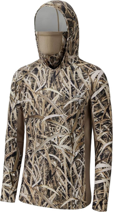 🎯 UPF 50+ Men’s Camo Hoodie – Hunting & Fishing Shirt with Built-in Mask