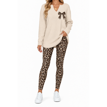 Women's 2-Piece Lounge Set – Long Sleeve Top & Plaid Leggings