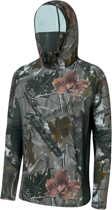 🎯 UPF 50+ Men’s Camo Hoodie – Hunting & Fishing Shirt with Built-in Mask