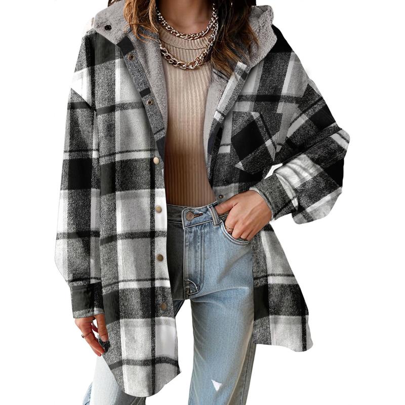 Women's Flannel Hooded Plaid 2026 Shacket Thick