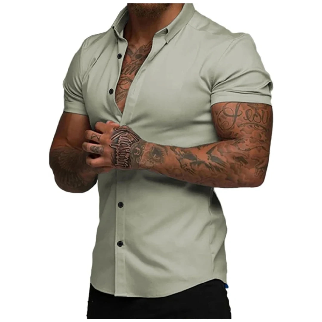 Men's slim fit stretch wrinkle-free button shirt