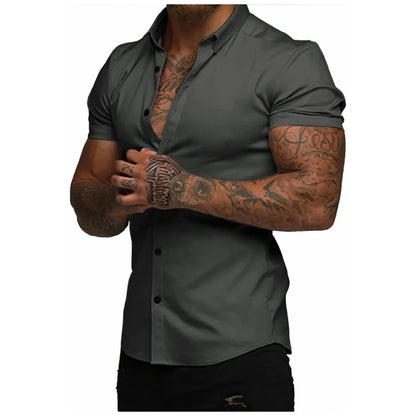 Men's slim fit stretch wrinkle-free button shirt