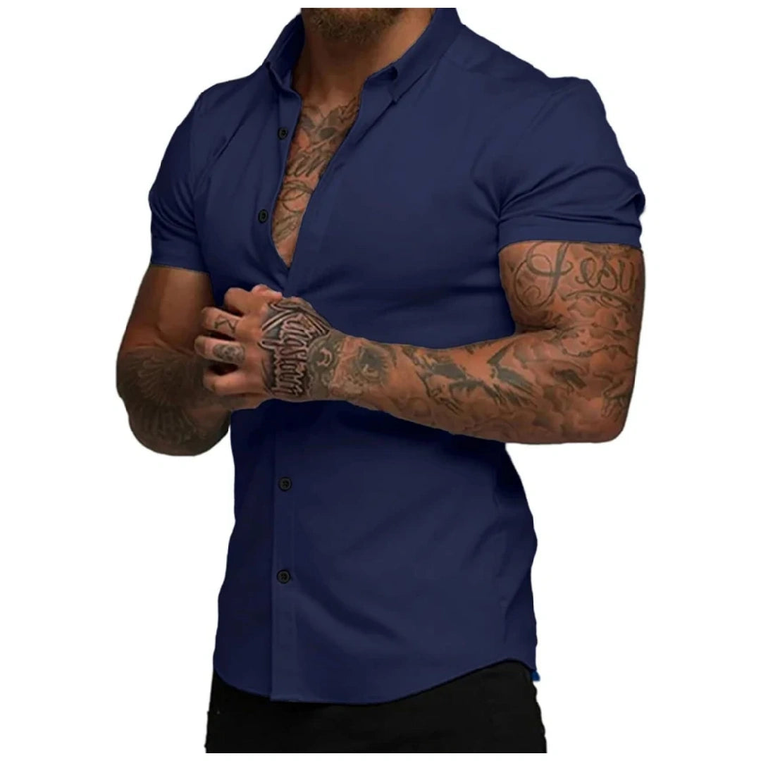 Men's slim fit stretch wrinkle-free button shirt