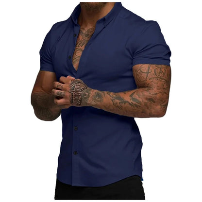 Men's slim fit stretch wrinkle-free button shirt