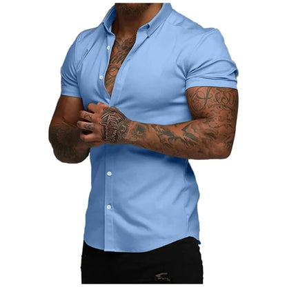 Men's slim fit stretch wrinkle-free button shirt