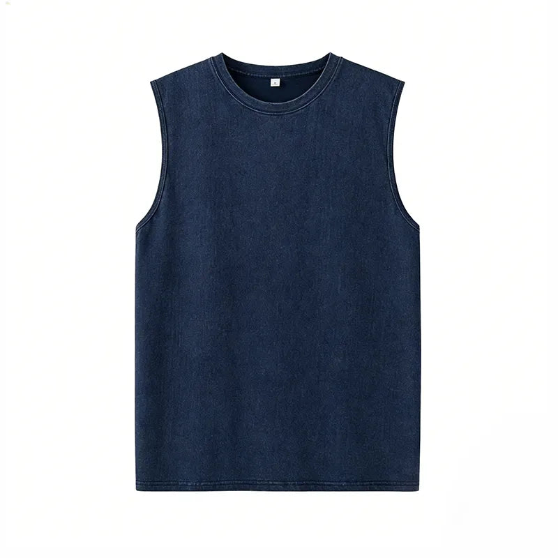 Men’s Vintage Acid-Wash Cotton Sleeveless Tank Top