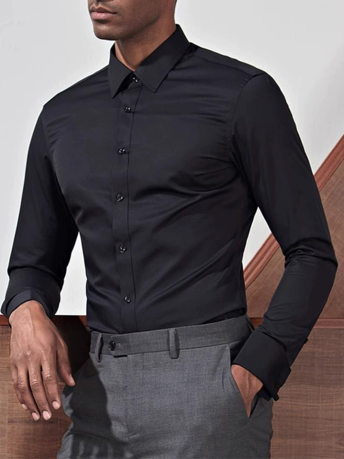 Men's stretch wrinkle-free stain-resistant business casual shirt