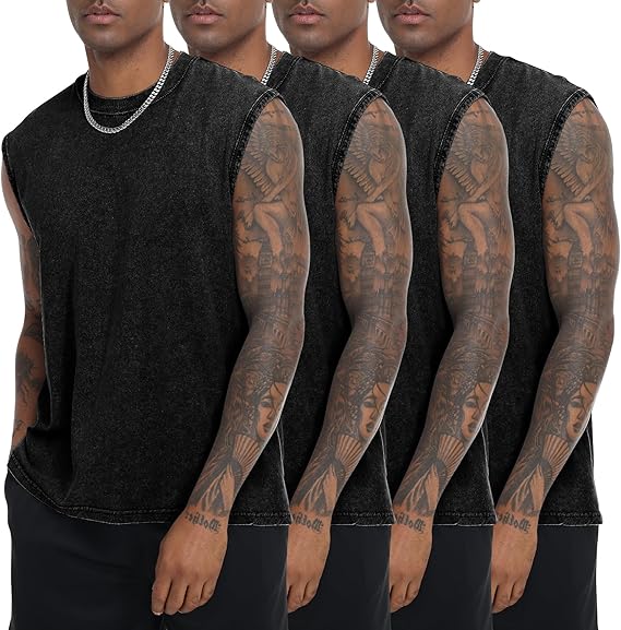 Men’s Vintage Acid-Wash Cotton Sleeveless Tank Top