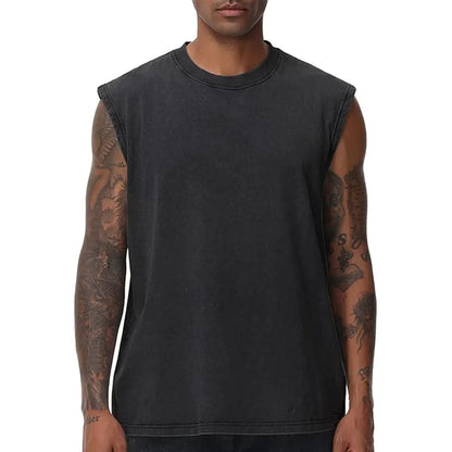 Men’s Vintage Acid-Wash Cotton Sleeveless Tank Top