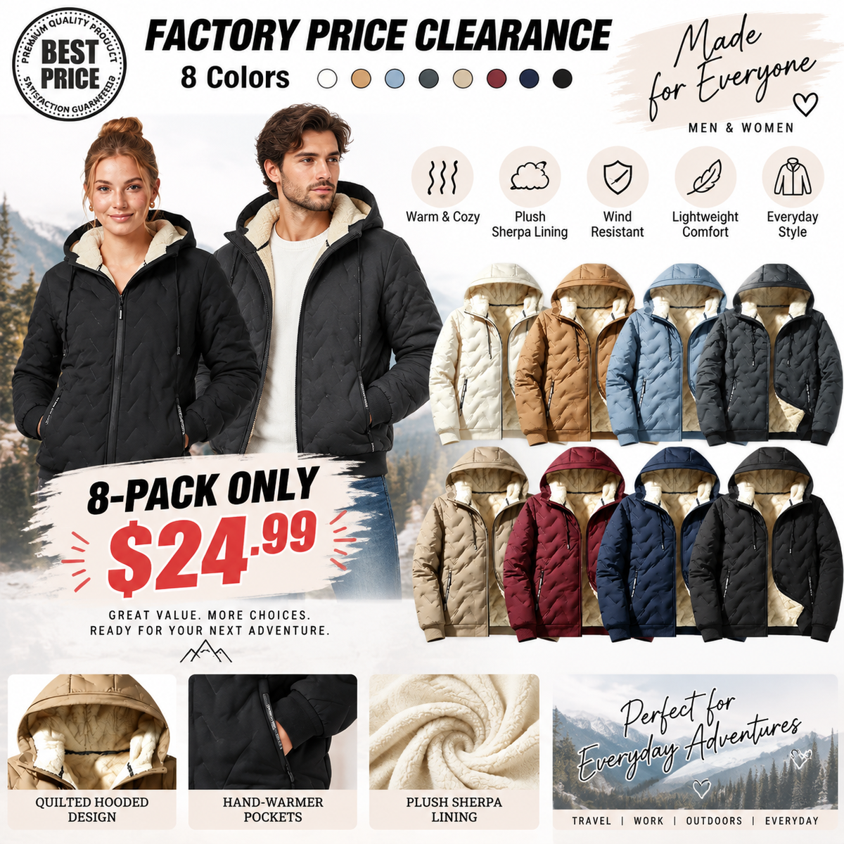 Unisex Fleece‐Lined Hooded Winter Jacket
