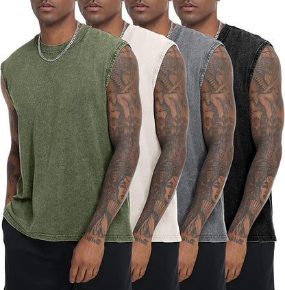 Men’s Vintage Acid-Wash Cotton Sleeveless Tank Top