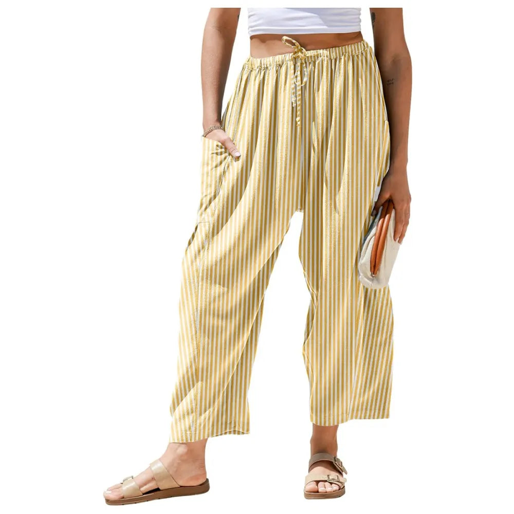 Womens Wide Leg Gingham Striped Plaid Pants