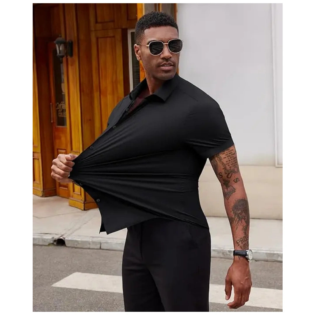 Men's slim fit stretch wrinkle-free button shirt