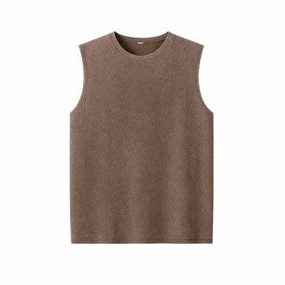 Men’s Vintage Acid-Wash Cotton Sleeveless Tank Top
