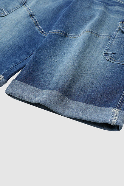 Flap Pocket Roll Hem Denim Bermuda Shorts Without Belt