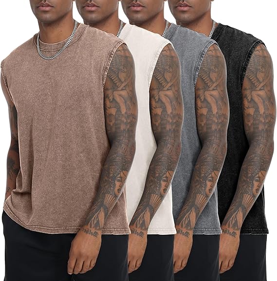 Men’s Vintage Acid-Wash Cotton Sleeveless Tank Top