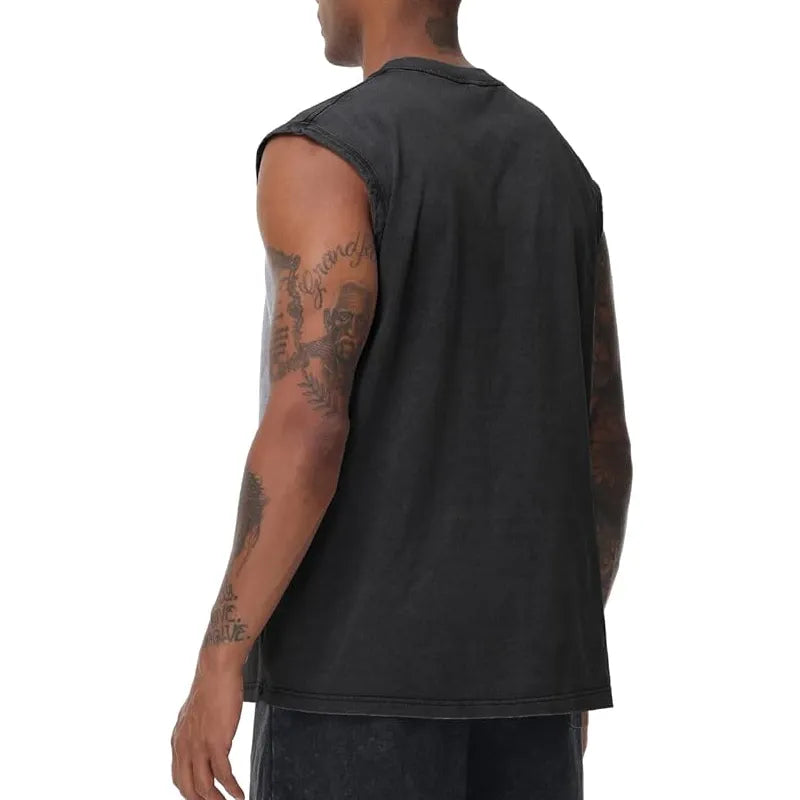 Men’s Vintage Acid-Wash Cotton Sleeveless Tank Top