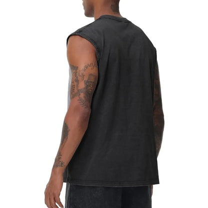 Men’s Vintage Acid-Wash Cotton Sleeveless Tank Top
