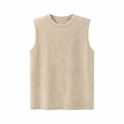 Men’s Vintage Acid-Wash Cotton Sleeveless Tank Top