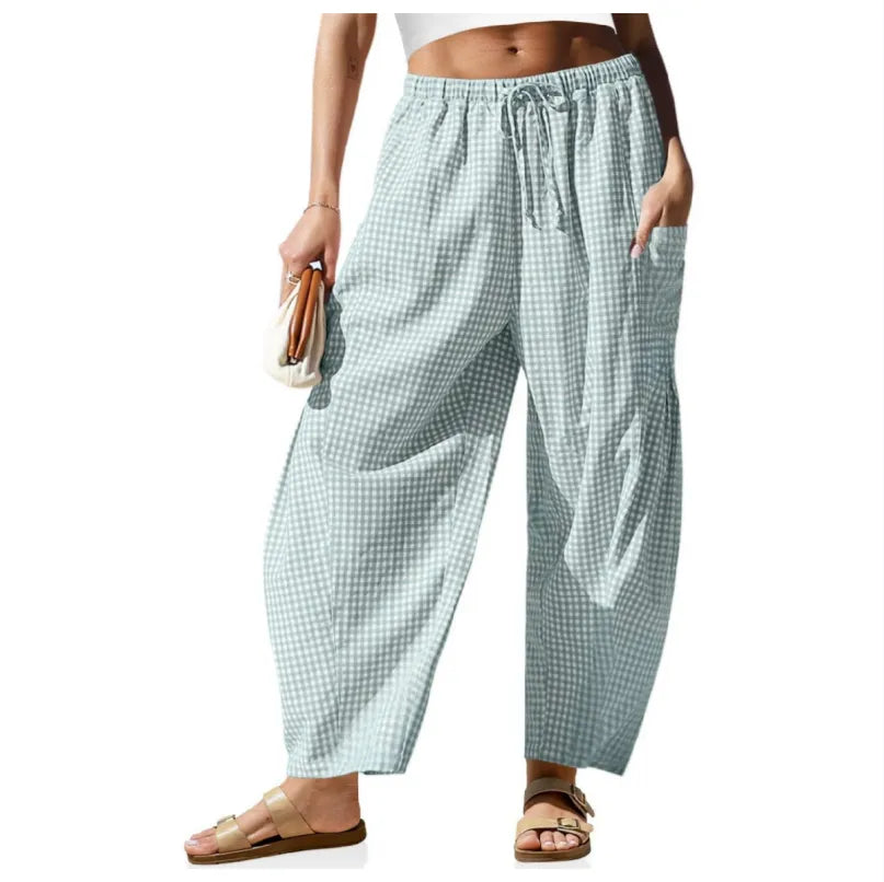Womens Wide Leg Gingham Striped Plaid Pants