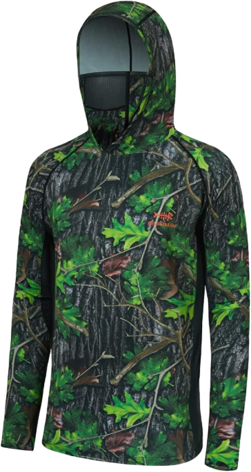 🎯 UPF 50+ Men’s Camo Hoodie – Hunting & Fishing Shirt with Built-in Mask