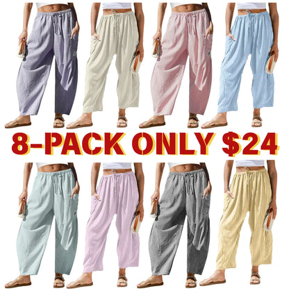 Womens Wide Leg Gingham Striped Plaid Pants