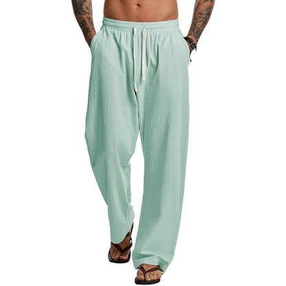 Men's Cotton Baggy Pants Drawstring Casual Pants