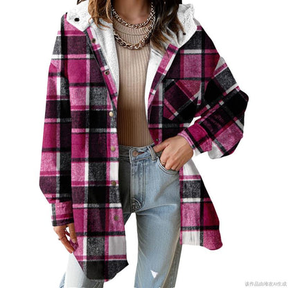 Women's Flannel Hooded Plaid 2026 Shacket Thick