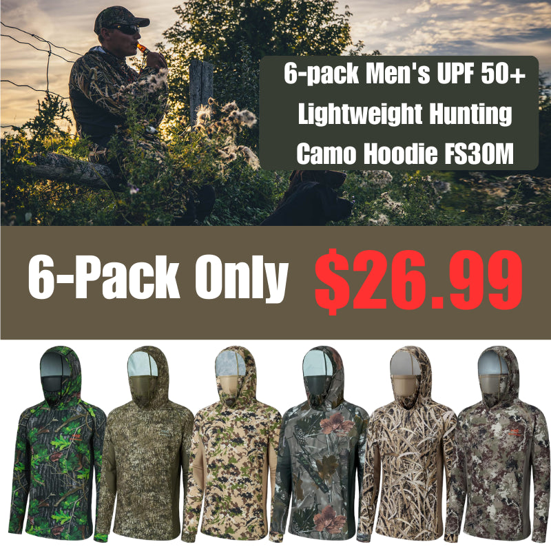 🎯 UPF 50+ Men’s Camo Hoodie – Hunting & Fishing Shirt with Built-in Mask