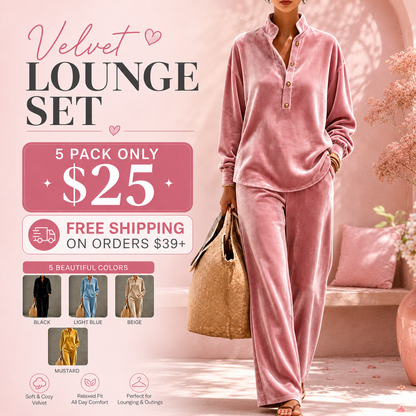 Loose And Cozy Velvet Two-piece Set (top And Pants)