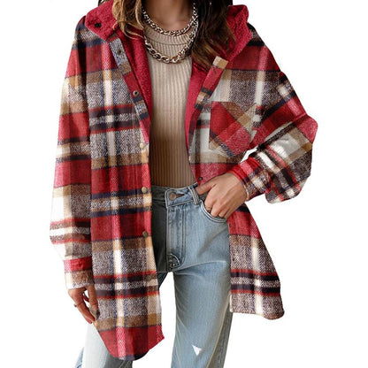 Women's Flannel Hooded Plaid 2026 Shacket Thick