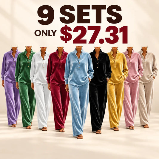 Loose And Cozy Velvet Two-piece Set (top And Pants)