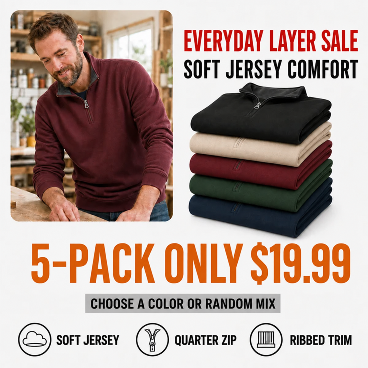 Men’s Soft Jersey Quarter-Zip Pullover