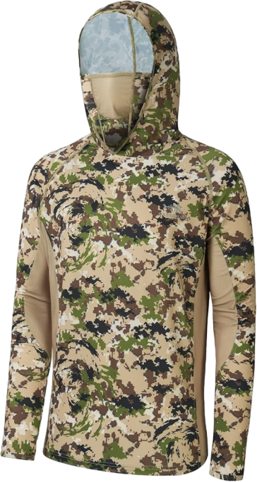🎯 UPF 50+ Men’s Camo Hoodie – Hunting & Fishing Shirt with Built-in Mask