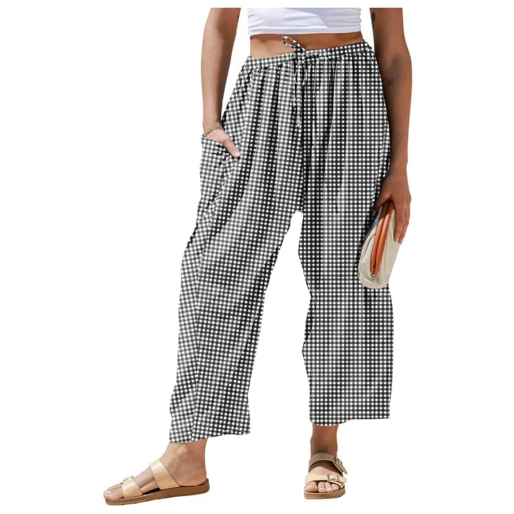 Womens Wide Leg Gingham Striped Plaid Pants