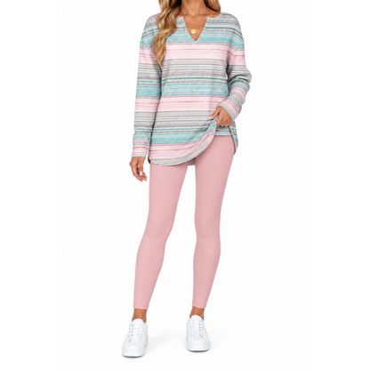Women's 2-Piece Lounge Set – Long Sleeve Top & Plaid Leggings