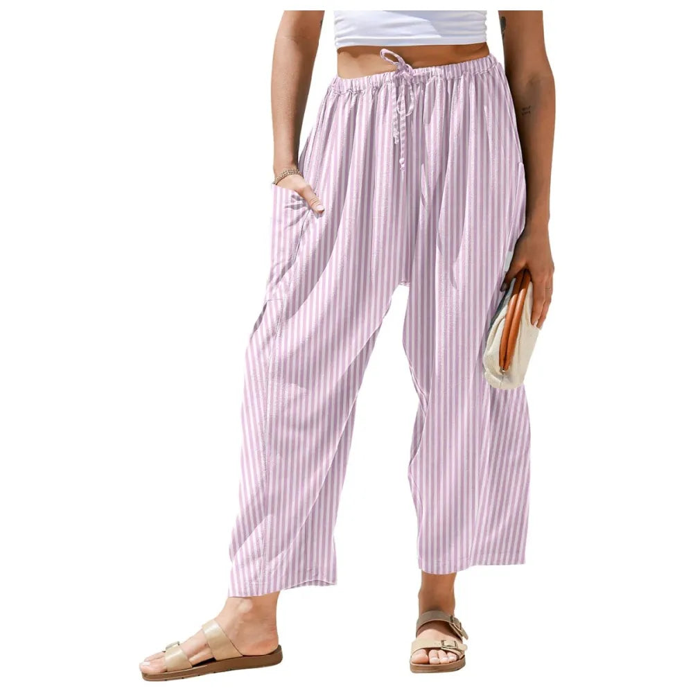 Womens Wide Leg Gingham Striped Plaid Pants