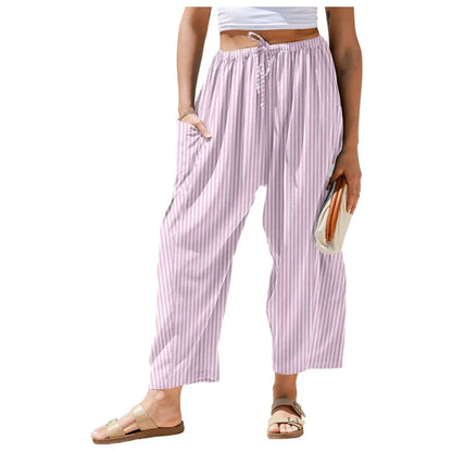 Womens Wide Leg Gingham Striped Plaid Pants