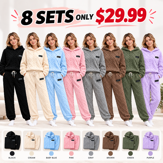Textured Fleece-Look Hoodie And Pants Set
