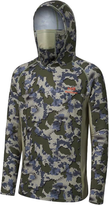 🎯 UPF 50+ Men’s Camo Hoodie – Hunting & Fishing Shirt with Built-in Mask