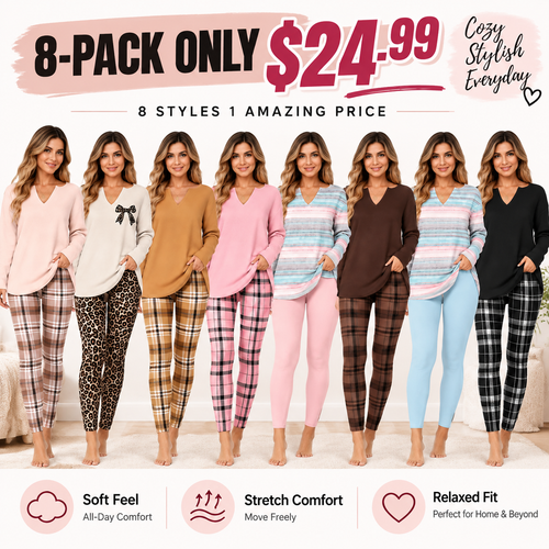 Women's 2-Piece Lounge Set – Long Sleeve Top & Plaid Leggings
