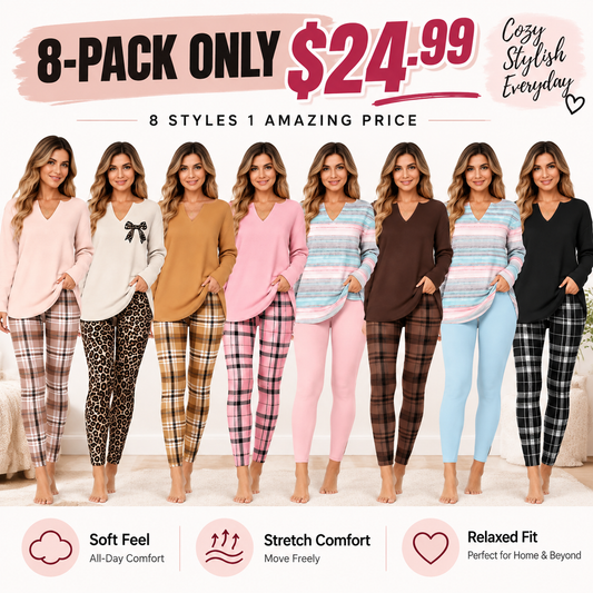 Women's 2-Piece Lounge Set – Long Sleeve Top & Plaid Leggings