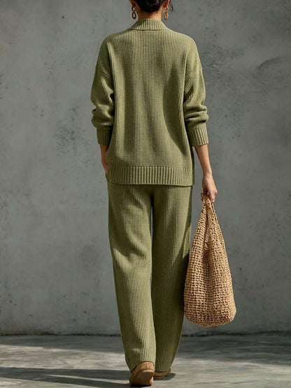 ✨ Women's Ribbed Knit Two-Piece Lounge Set with Asymmetric Buttons 🤎