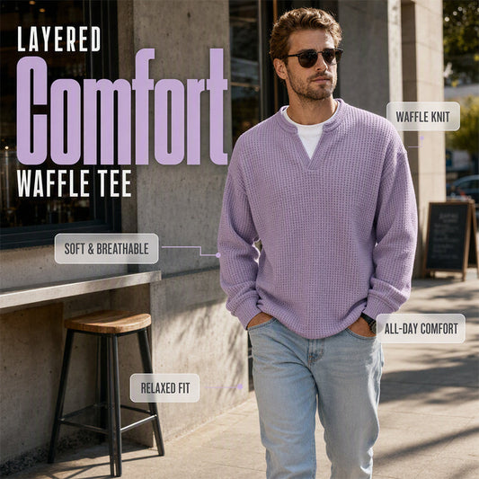 ⏳LAST DAY SALE ONLY ￡18.99!!🔥✨ Timeless Comfort | Men's Textured Waffle Layered-Look Long-Sleeve Tee